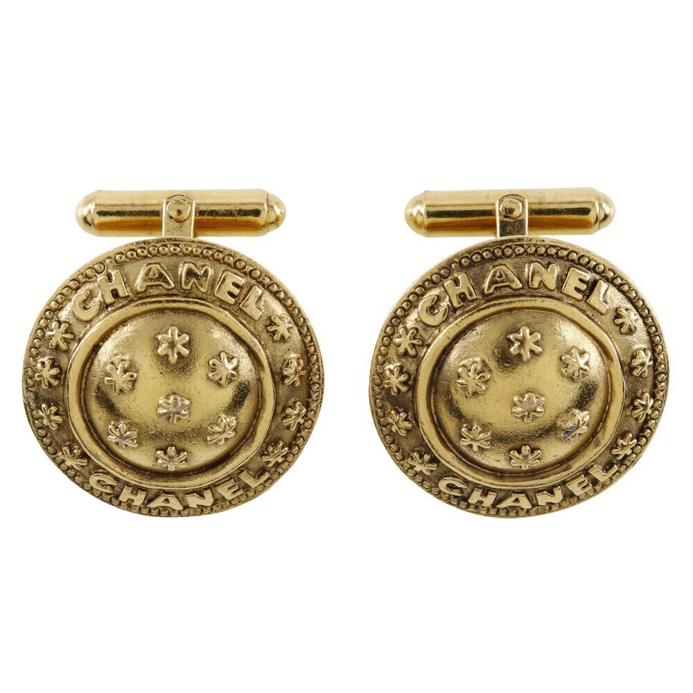 Chanel Vintage Logo Round Plated Gold